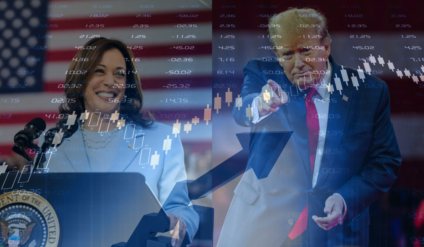 Trum x Kamala/ Foto: Canva/ Reprodução/ Montagem: Luiza Gonçalves