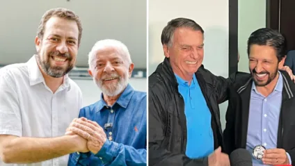 Foto}: Guilherme Boulos e Lula (Ricardo Stuckert / PR); Jair Bolsonaro e Ricardo Nunes (Reprodução CNN)/ Foto: montagem BP Money
