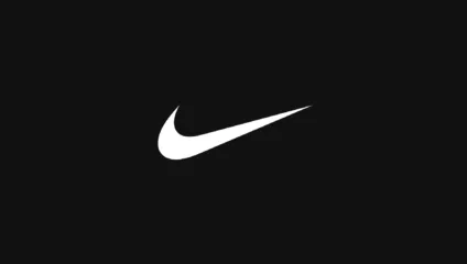 Logomarca da Nike em branco no fundo totalmente preto.