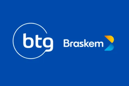 Logotipo do banco BTG Pactual ao lado da lo0gotipo da Braskem