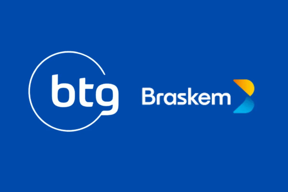 Logotipo do banco BTG Pactual ao lado da lo0gotipo da Braskem