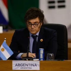 O presidente da Argentina, Javier Milei, participa da plenária sobre reforma das instituições no G20.  (Foto: Tânia Rêgo/Agência Brasil)