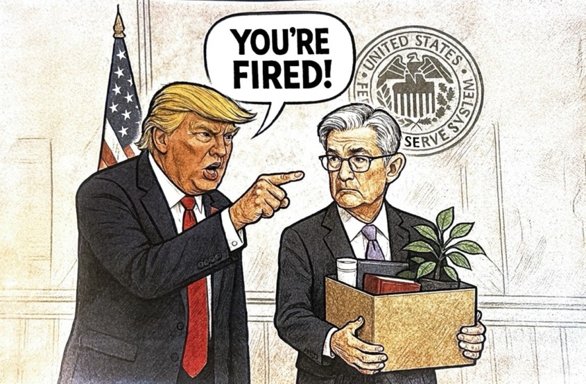 Charge "You're Fired" com Donald Trump e Jerome Powell (Foto: reprodução/Truth Social)