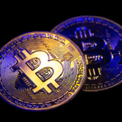 Bitcoin coin close-up on a black background. Finance concept. background with cryptocurrency. High quality photo