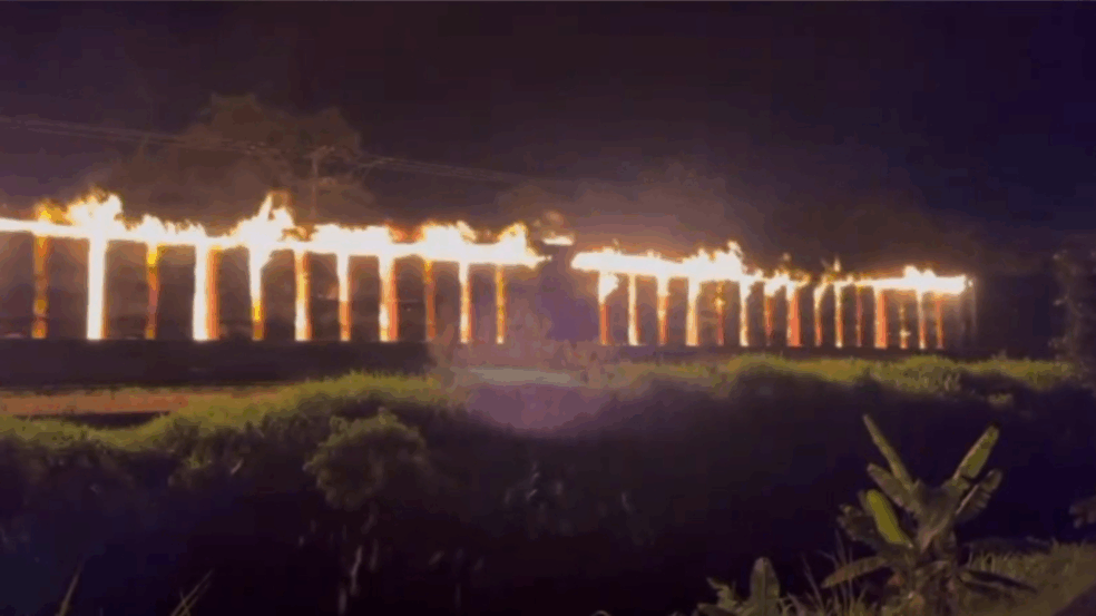 Trem carregando celulose que pegou fogo