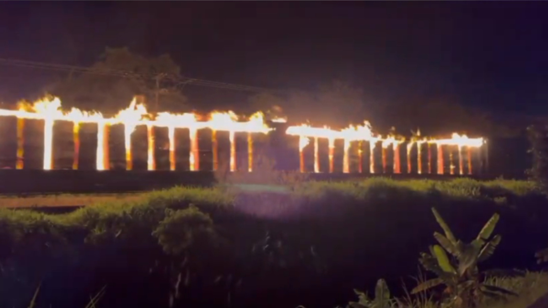 Trem carregando celulose que pegou fogo