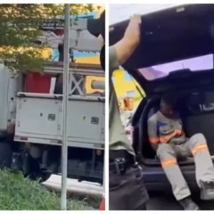 Técnico da Enel é preso em flagrante. Foto: Reprodução/ Subprefeitura da Vila Mariana.
