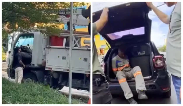 Técnico da Enel é preso em flagrante. Foto: Reprodução/ Subprefeitura da Vila Mariana.
