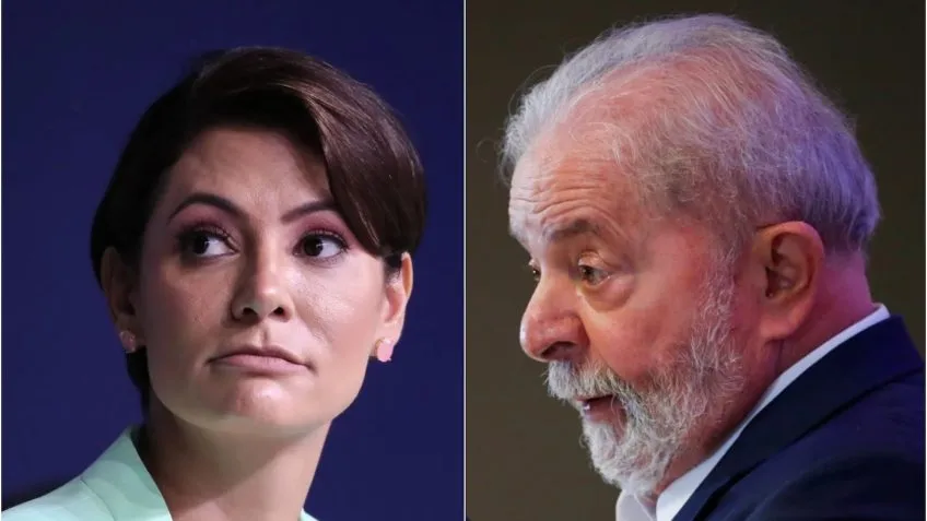 À esquerda, a ex-primeira-dama Michelle Bolsonaro (PL), e à direita, o presidente Luiz Inácio Lula da Silva (PT) À esquerda, a ex-primeira-dama Michelle Bolsonaro (PL), e à direita, o presidente Luiz Inácio Lula da Silva (PT)
