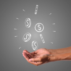 The money writes with white chalk is on hand, draw concept.