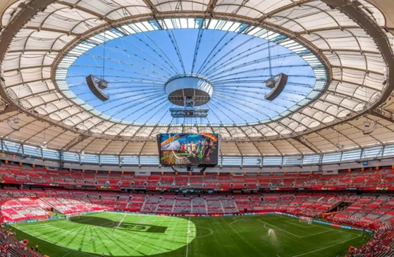 Vista do BC Place Stadium, um dos palcos da disputa da Copa do Mundo de Futebol em 2026 (Crédito: Divulgação)

