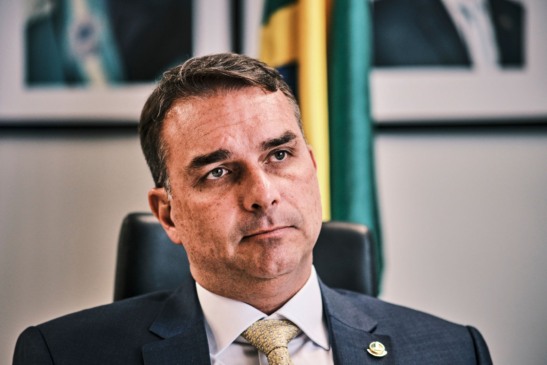 Senator Flavio Bolsonaro, son of former Brazilian President Jair Bolsonaro, during an interview at the National Congress in Brasilia, Brazil, on Wednesday, Sept. 4, 2024. An insurgent candidate is splitting the Brazilian right ahead of Sunday municipal elections, testing Jair Bolsonaro's grip on the rabid movement he has sought to lead even after losing the presidency two years ago. Photographer: Gustavo Minas/Bloomberg via Getty Images